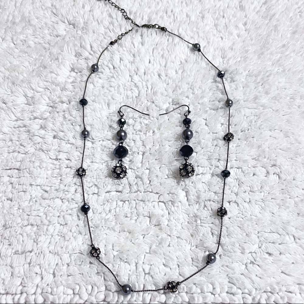 Deep Blue Pearlescent Necklace and Earring Set